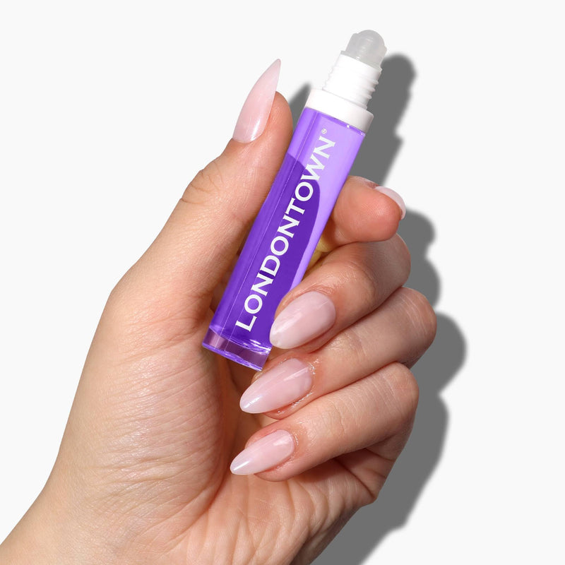 LONDONTOWN Roll and Glow Cuticle Oil - Nail Care Strengthener and Moisturizer for Dry Cracked Cuticles, Travel-Friendly Nail Treatment, 0.2 Fl oz Overnight Lavender