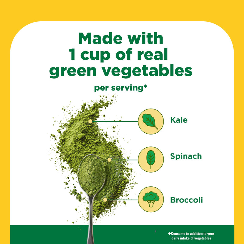 Nature Made Super Greens Powder with Prebiotic Fiber Drink Mix, 6.61 oz | Made with 1 Cup Veggies Per Serving, Fiber Supplement + Vitamins and Minerals, Gluten Free, Peach Mango Flavor, 25 Day Supply