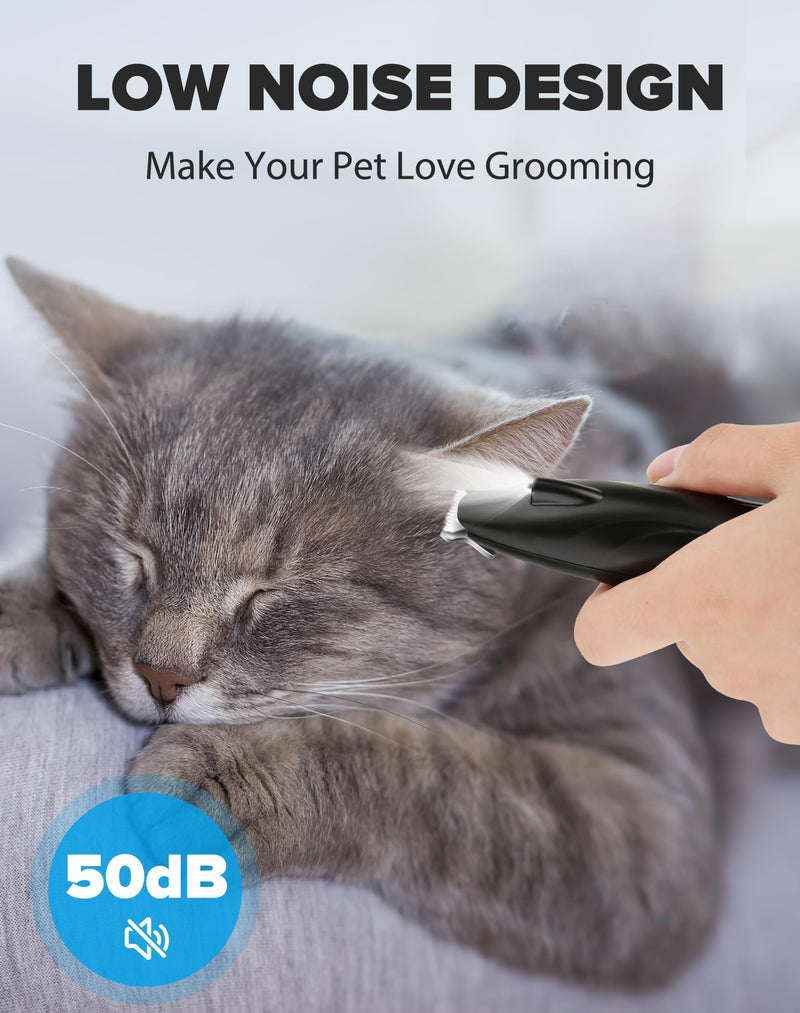 Dog Paw Trimmer, 2 Speed Low Noise Dog Clippers for Grooming, Cordless Rechargeable Dog Hair Trimmer with LED Light, Widen Blade Cat Pet Hair Shaver for Paws, Eyes, Ears, Face, Rump (Black) Black - BeesActive Australia