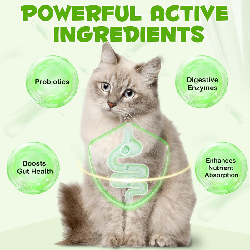 3-in-1 Probiotics for Cats 60ML,Digestive Enzymes & Prebiotics – Gut & Immune Support, Constipation Comfort – Natural Bacon Flavor – for All Ages & Breeds