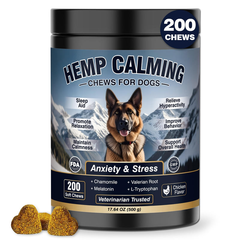 Dog Calming Chews 200ct, Calming Chews for Dogs - Anxiety and Stress Relief Treats Melatonin Bites Sleep Calm Dog - Separation, Fireworks, Thunder, Barking for Dogs - Chicken