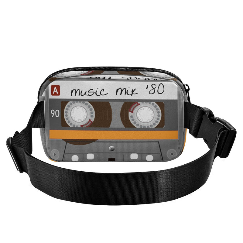 Exnundod Unique Music Mix 80s Tape Fanny Waist Pack for Women Men, Retro Cassette Crossbody Pack with Adjustable Strap Belt Bag Hip Bum Bag for Running Hiking Cycling Traveling Music Tape