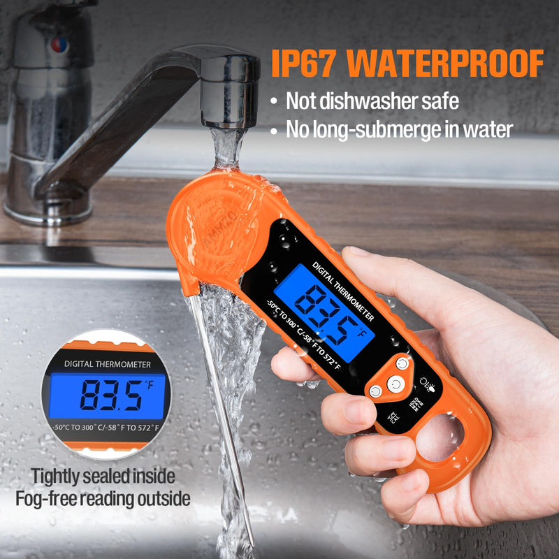 AMMZO Digital Meat Thermometer for Grilling, Candy Thermometer Instant Read Food Thermometer Waterproof with Backlight for Cooking, Deep Fry, BBQ, Grill, Smoker and Roast (Orange) Orange - BeesActive Australia