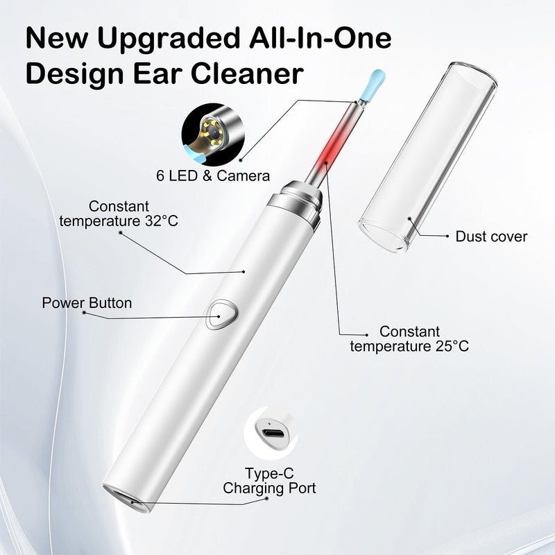 Ear Wax Removal Tool Camera，Wireless Ear Cleaner with Camera 1080P, Earwax Removal Kit with 6 LED Light 5 Replacement Ear Spoon, Ear Camera for iOS & Android (White) White - BeesActive Australia