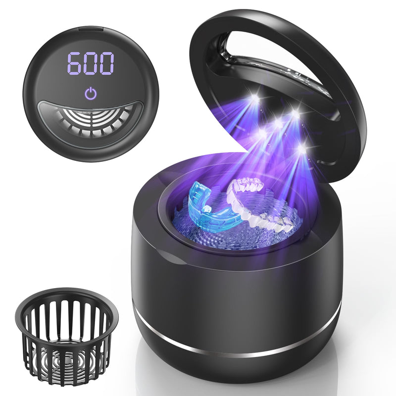 Miorcols Ultrasonic Retainer Cleaner, 48kHz Denture Cleaner Machine with Dual Mode Digital Timer for Braces, Night Guard, Mouthguard, Toothbrush, Jewelry, 7.8OZ Dental Cleaning Pod Black - BeesActive Australia