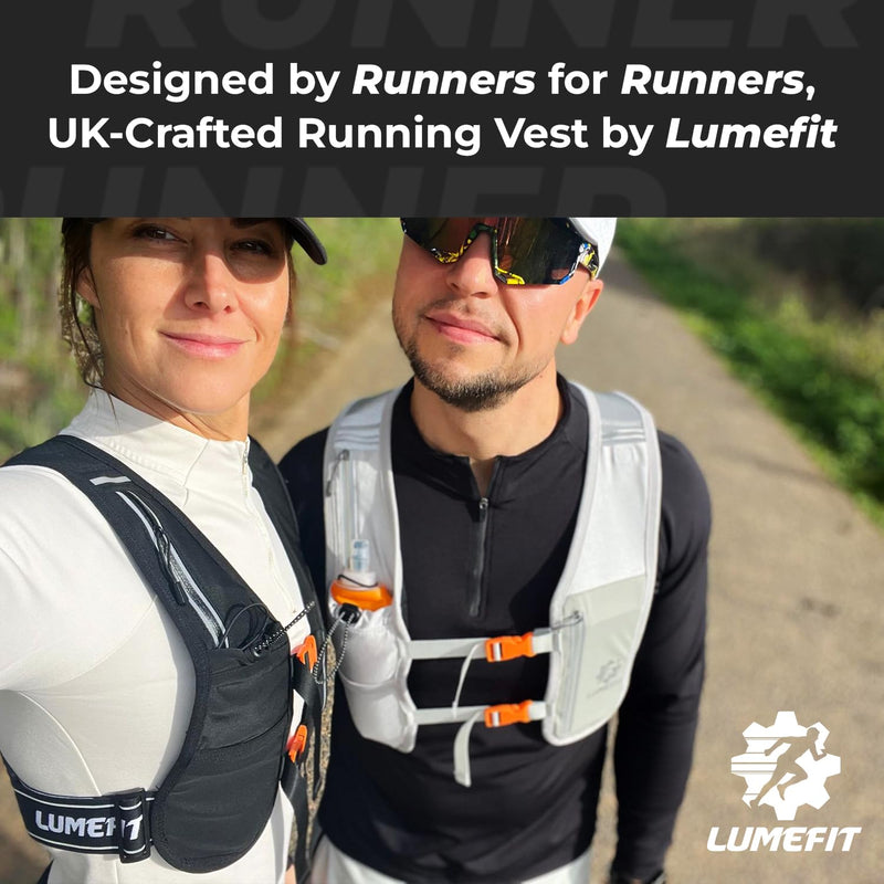 LUMEFIT Running Vest Phone Holder - Hydration Vest with Water Bottle- Reflective Vest for Men and Women- Running Hydration Vest Waterproof Phone Pouch Black