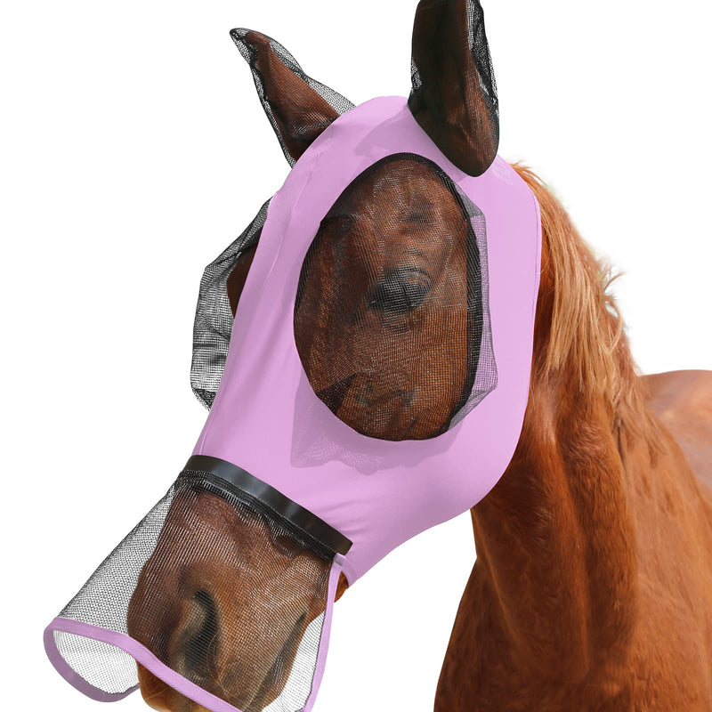 Harrison Howard Horse Fly Mask with Detachable Nose Cover-Light Violet (L; Full Size) Full (Large) Light Violet - BeesActive Australia