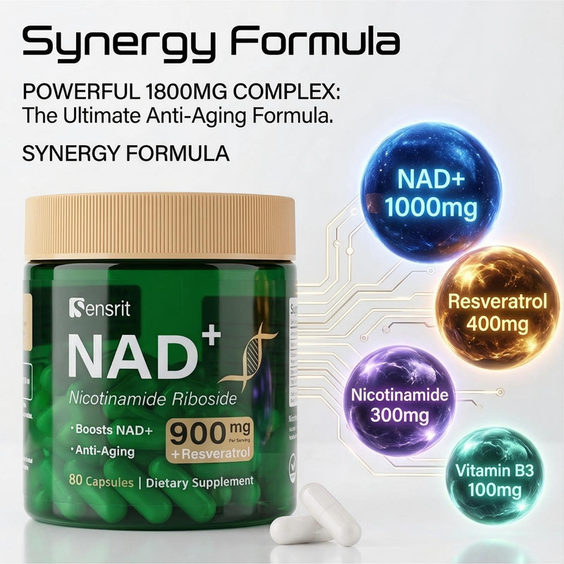 NAD+ Supplement 1800mg with Trans-Resveratrol 400mg - High Potency Nicotinamide & Vitamin B3-120 Capsules for Anti-Aging, Cellular Energy & Heart Health - Non-GMO & Gluten-Free