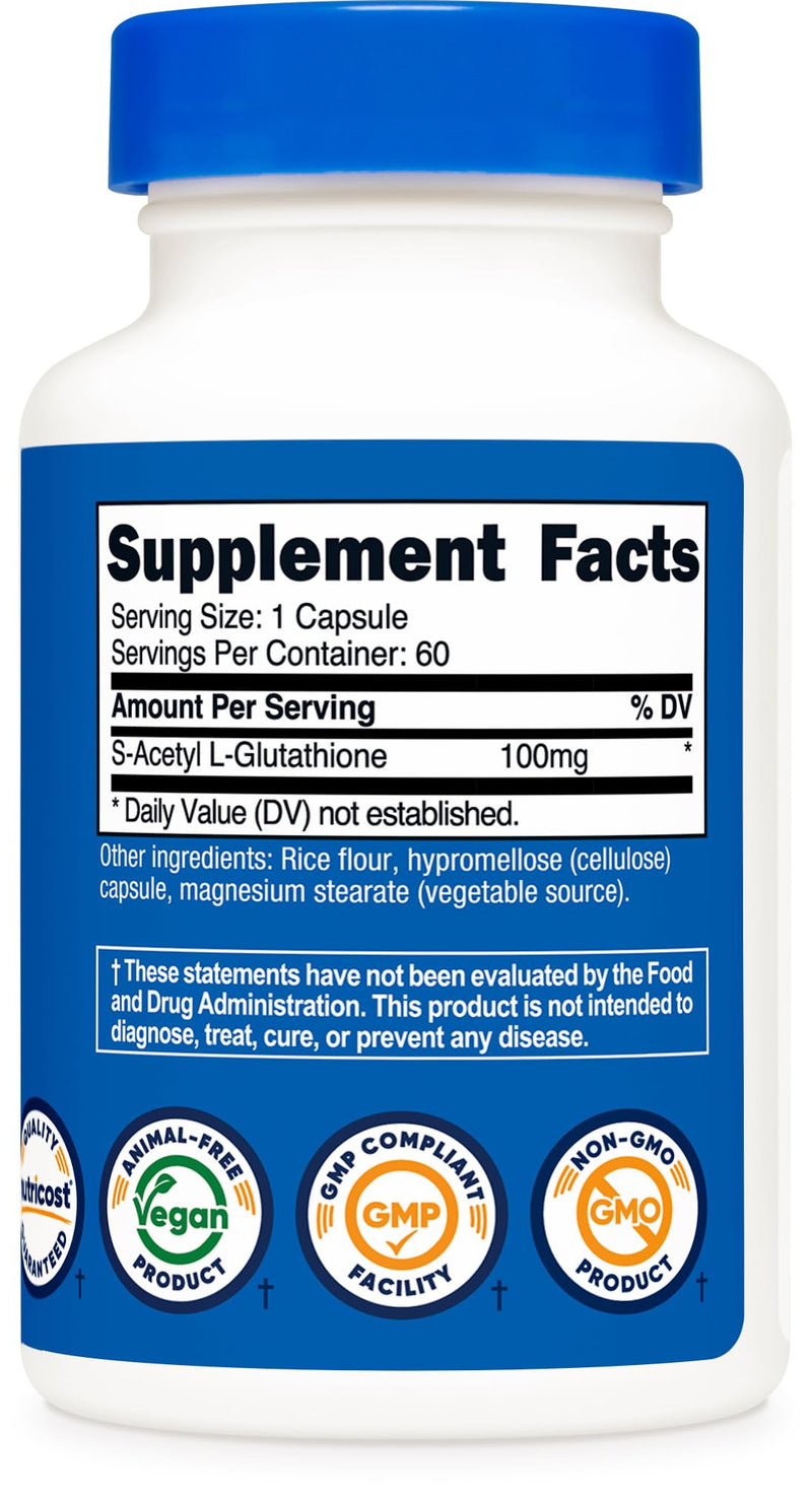 Nutricost S-Acetyl L-Glutathione 100MG, 60 Capsules - GMO-Free, Vegan