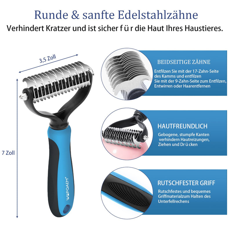 WOPQAEM 5 in 1 Dog Grooming Set - Self-Cleaning Slicker Brush for Hair Loss Short-Haired Dogs & Cats, Includes Pet Comb, Flea Comb, Bath Brush, Undercoat Rake - Complete Grooming Set - Blue - BeesActive Australia