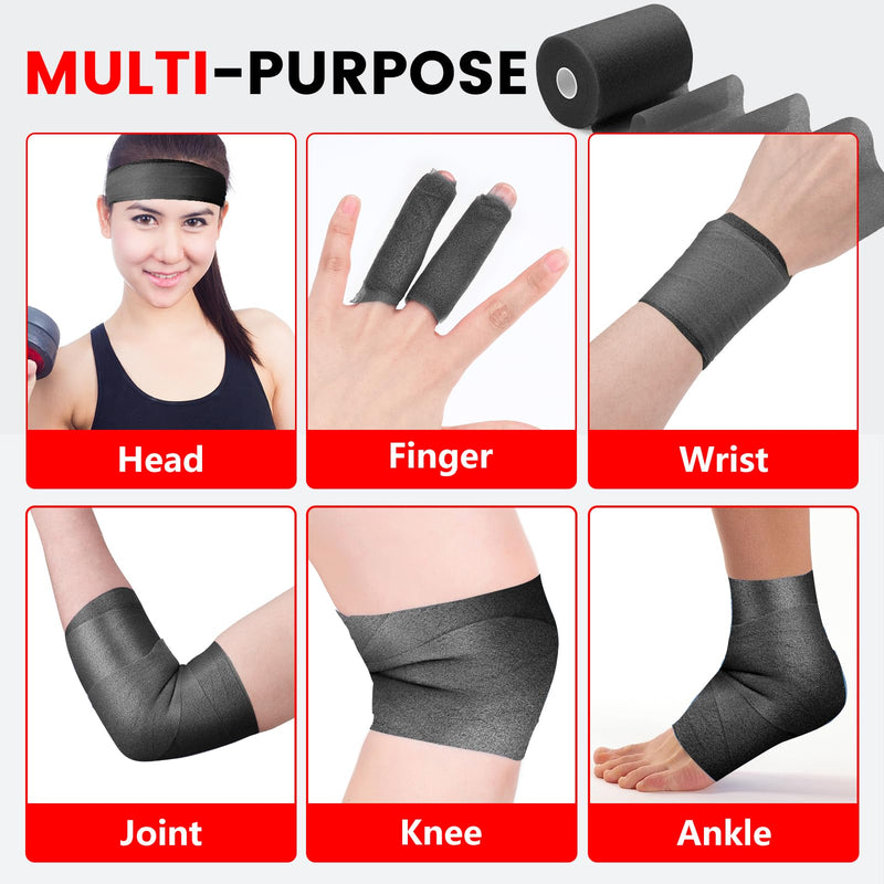 27 Pack Pre Wrap Athletic Tape, 2.76 Inch x 11 Yards Prewrap Tape for Hair Soccer, Pre Wrap Foam Underwrap Tape, Soccer Pre Wrap Tape, Prewrap Tape for Hair, Wrists, Hands, Ankles, Knees - Black Black-27 Pack - BeesActive Australia