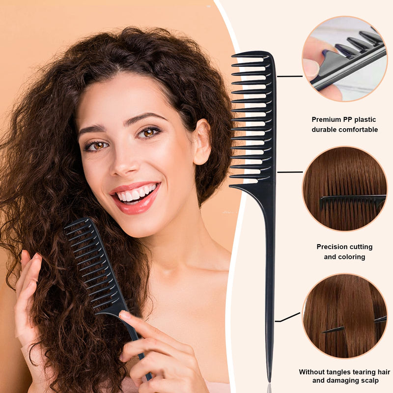4 PCS Wide Tooth Rat Tail Comb - Detangling Parting Hair Brush Comb for Wet Curly Hair,Styling Hair Comb for Women Men,Anti Static Heat Resistant Teasing Combs for all Kinds of Hair - BeesActive Australia