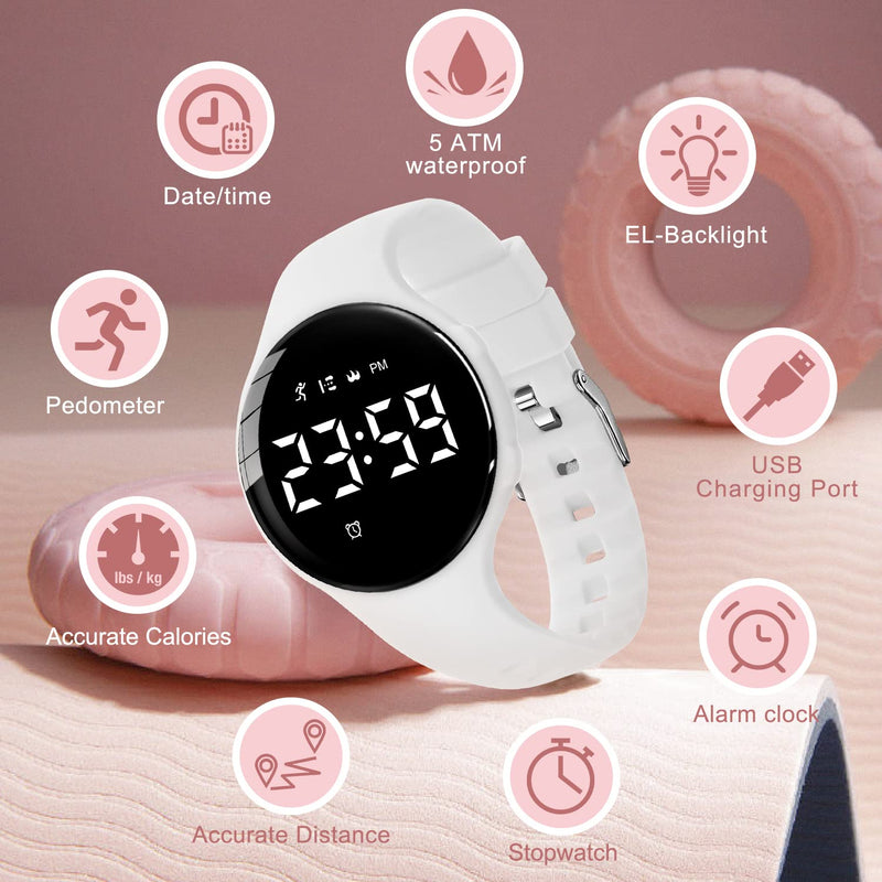 BEN NEVIS Kids Watch, Digital Watch for Boys Girls, Sport Watch with Fitness Tracker, Alarm Clock, Stopwatch, No App and Waterproof, Watch for Kids Ages 5-12 41-White-A