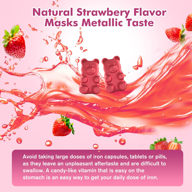 2 Pack Iron Gummies with Multivitamin, Iron Supplement for Women & Men with Folate, Zinc & Vitamin C, B12, B6 for Adults & Kids - Blood Builder & Energy Support for Iron Deficiency - 120 Gummies Strawberry 60 Count (Pack of 2)
