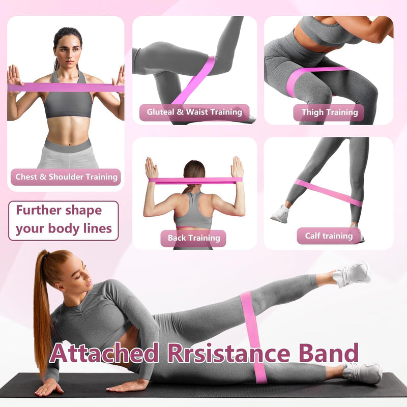 Thigh Trainer, 360°Adjustable Pelvic Floor Muscle Trainer with LED Display, Inner Thigh Exerciser with 20LB Resistance Band for Women, Home Fitness Equipment for Hip, Leg, Arm Pink