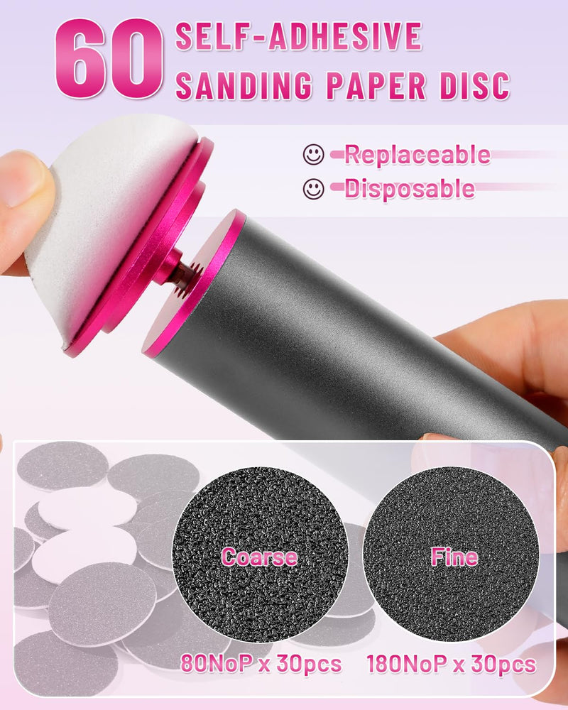DERMAWAVE Electric Callus Remover for Feet with 60 Sandpaper Discs, Adjustable Speed Professional Foot File Electric Heel Grinder Sander Pedicure Tool for Men & Women Rose Pink - BeesActive Australia