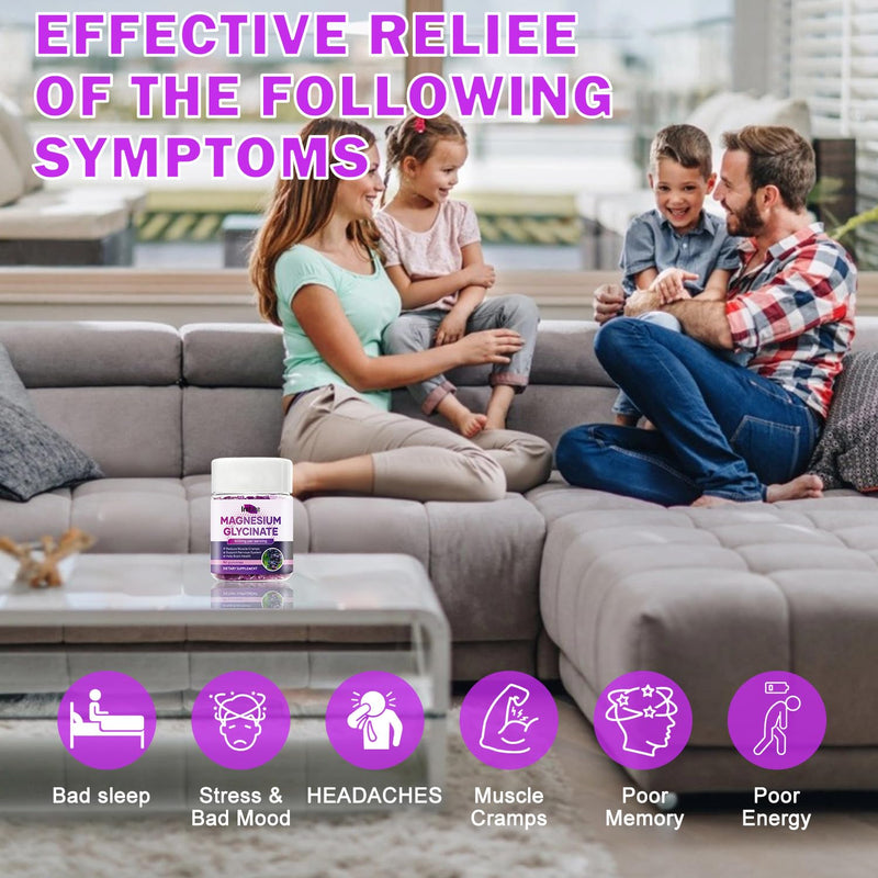 Magnesium Glycinate Gummies 600mg - Sugar Free Raspberry Chews with L-Threonate, Vitamin D3 & B6 - Supports Relaxation, Sleep & Nervous System Health - 90 Gummies (Grape) 1 Count (Pack of 1)