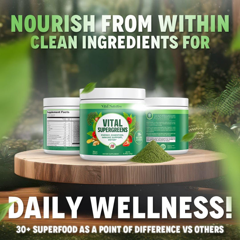 Vital Greens Superfood Powder, 30+ Ingredients ‚Äì Daily Green Drink Powder w/Probiotics & Superfoods ‚Äì Supergreens for Energy, Gut Health, Digestion Support, Plant-Based, Vegan Superfoods