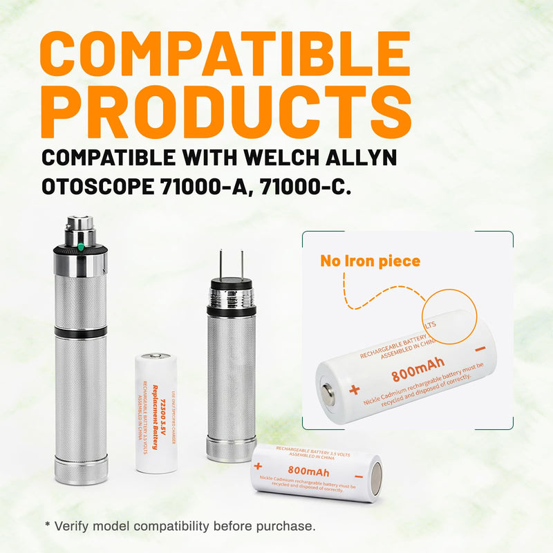 72300 Rechargeable Battery Compatible with Welch Allyn Otoscope 71000-A / 71000-C | 3.5V 800mAh