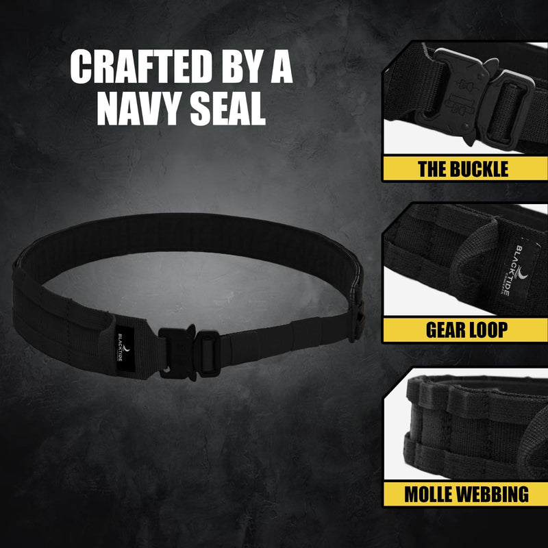 TACTICAL BATTLE BELT | Navy SEAL Designed, Tested & Guaranteed| Tactical & MOLLE Gear Black L (34.5-43")