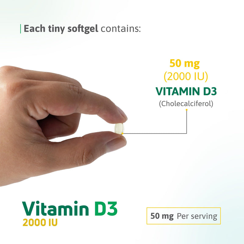 Vitamin D3 2000 IU Softgels Immune Bone Muscle Support 100 Count