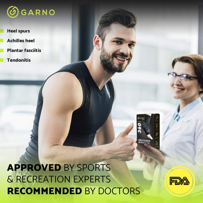 GARNO Ankle Brace – Compression Foot Sleeve with Adjustable Straps for Men & Women, Plantar Fasciitis & Achilles Support, Heel & Arch Pain Relief, Swelling & Injury Recovery, Protection for Sports, Running & Basketball (One Size Fits Most, Black) - BeesActive Australia