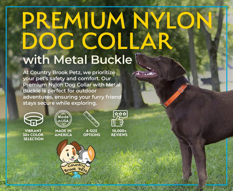 Country Brook Petz Premium Nylon Dog Collar with Metal Buckle for Small Medium Large Breeds - Vibrant 30+ Color Selection (Large, 1 Inch, Lavender) Large (Pack of 1) - BeesActive Australia