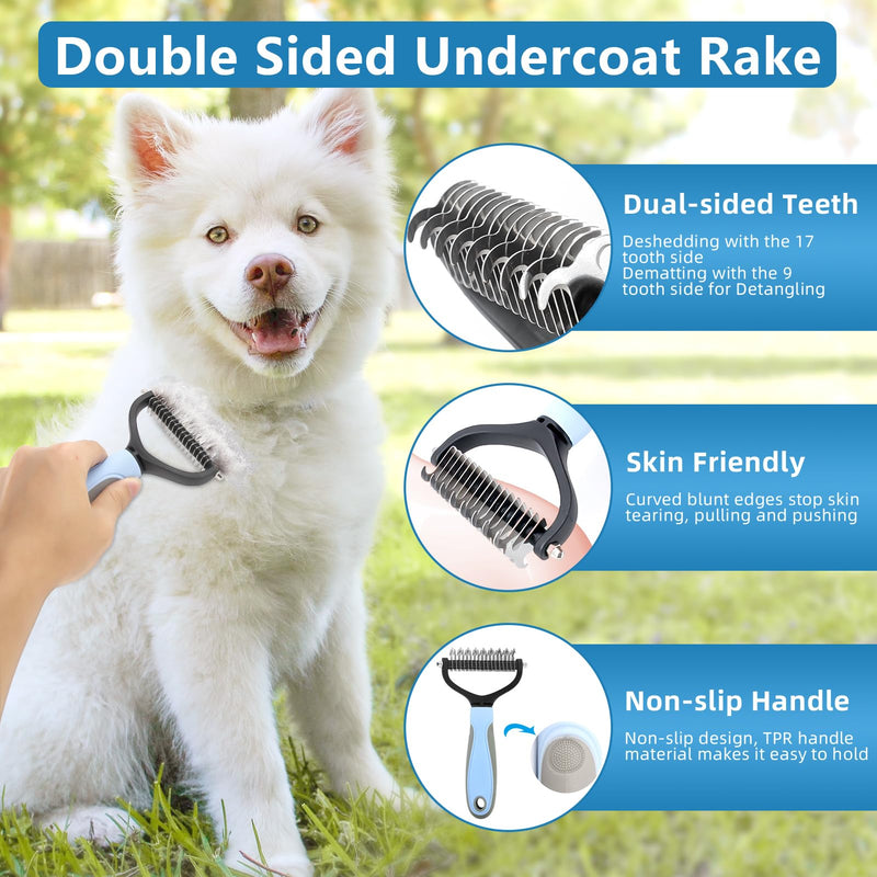 Dog Brush Dog Grooming Kit 6PCS Dog Brush for Shedding-Dog Brushes for Grooming, Dematting Comb for Dogs, Cat & Dog Nail Clipper with Nail File, Flea Comb, Dog Bath Brush-Blue - BeesActive Australia