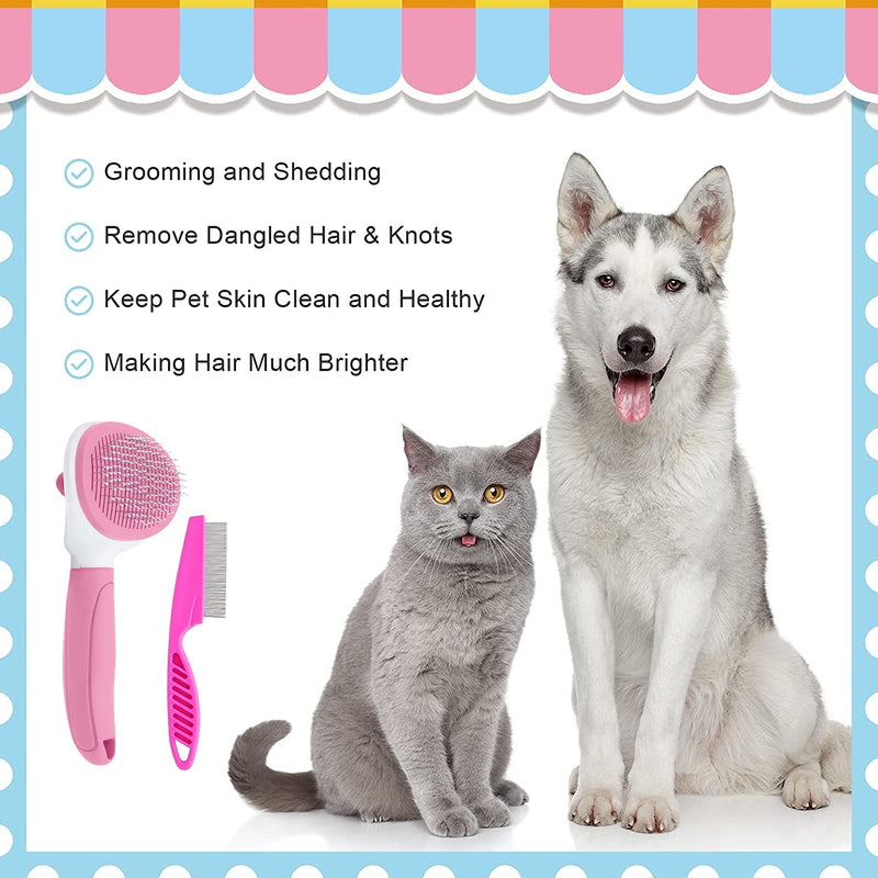 Cat Brush for Shedding and Grooming, Pet Self Cleaning Slicker Brush with Cat Hair Comb by KALAMANDA(Pink) Pink - BeesActive Australia