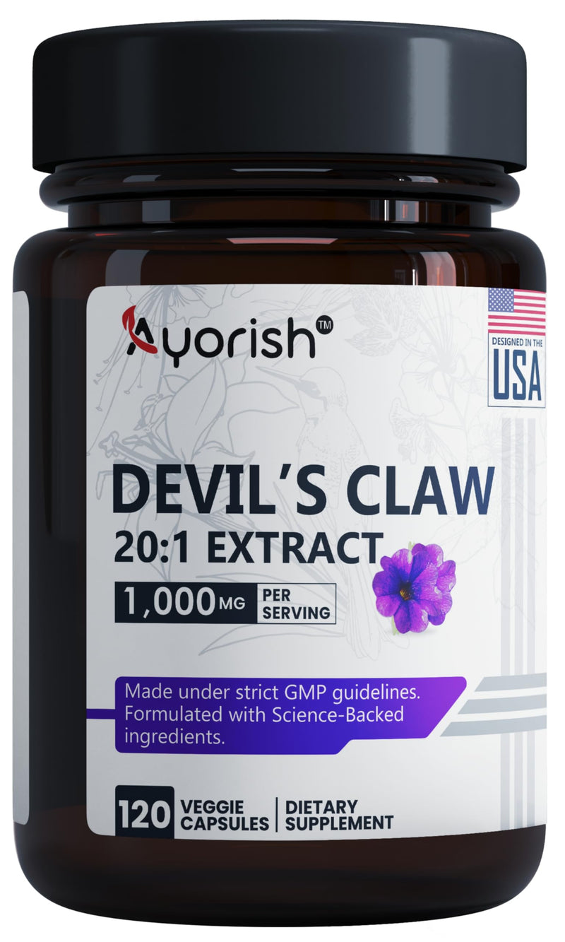 Devils Claw Capsules 1000mg 120 Count Root Extract 20:1 Herbal Supplement Plant Based Botanical Formula Vegan Non GMO Herbal Extract Capsules - BeesActive Australia