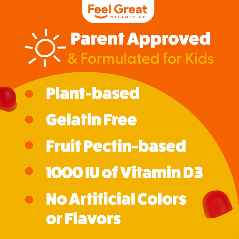 Vitamin D3 + K2 1000IU Gummy Vitamins for Kids (60 Day Supply) by Feel Great Vitamin Co | 60 Gummies | Delicious Plant Based Gummies | Supports Healthy Bones, Teeth, Mood, Immune System* | Vitamin D3 for Immune & Bone Support, Citrus Flavor, Vegetarian...