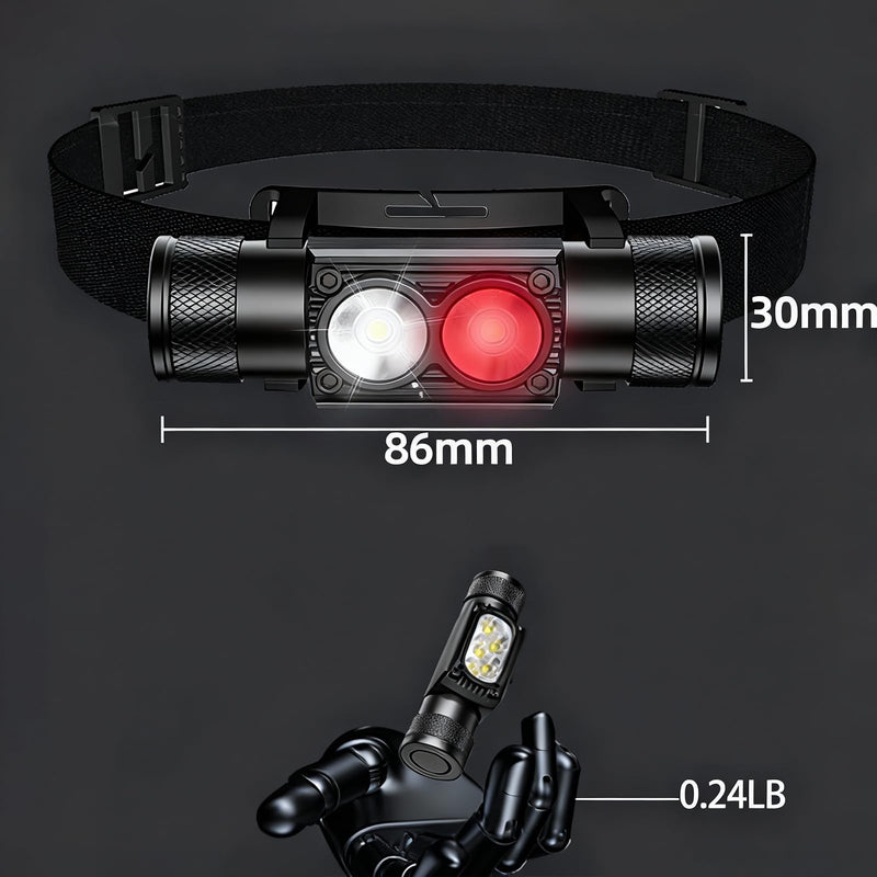 Rechargeable Led White & Red Headlamp, 1200 Lumen Bright Head Lamp with 10 Modes, Waterproof, for Adults, for Camping, Running, Hiking, Emergency, Outdoor, Car Repair(3000mAh) H25pro-R