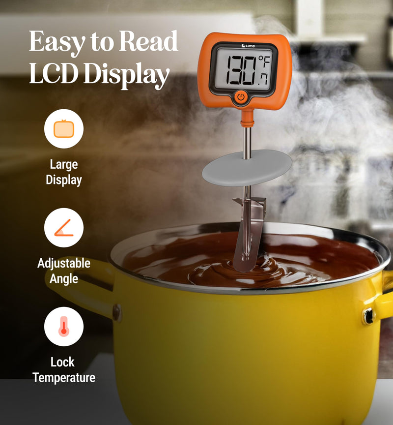 Digital Candy Thermometer with Pot Clip, 10" Long Stainless Steel Probe, Instant Read Kitchen Thermometer for Cooking, Baking, and Candy Making Orange - BeesActive Australia