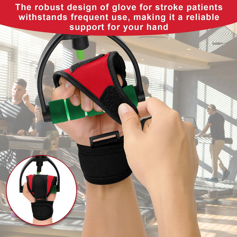 Stroke Finger Splint Brace Ability, Finger Rehabilitation Auxiliary Training Gloves for Elderly Patients, Anti-Spasticity Hand Therapy Equipment for Fist Stroke Hemiplegia Hand Training, Red