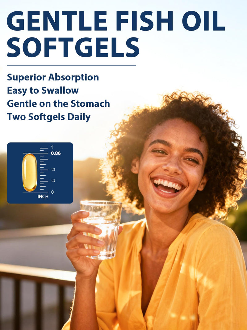 Omega 3 Fish Oil 2000mg, with Vitamins D3 & K2 (MK-7), Omega 3 Fatty Acid Supplements 1100mg, EPA, DHA, from Fresh, Wild-Caught Fish, Bone, Heart, Brain & Immune Health Support, 60 Softgels | Omega 3 Fatty Acid Supplements 1100mg, EPA, DHA, from Fresh,...