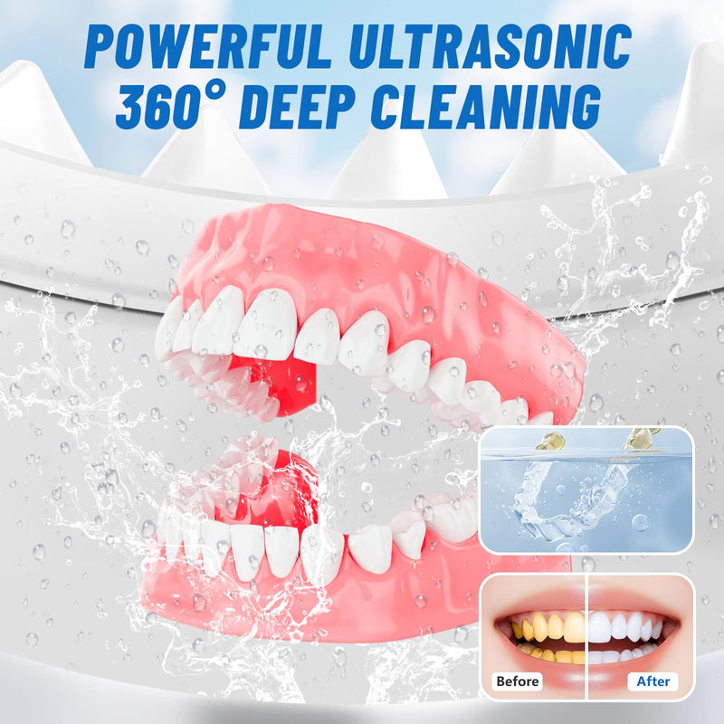 Ultrasonic Retainer Cleaner Machine for Dentures | 45kHz Dental Cleaning Pod for Mouth Guards, Aligner, Nightguard, Braces, Jewelry | 3 Timer Modes Denture Cleaner- Cooling Fan & Split-Design White