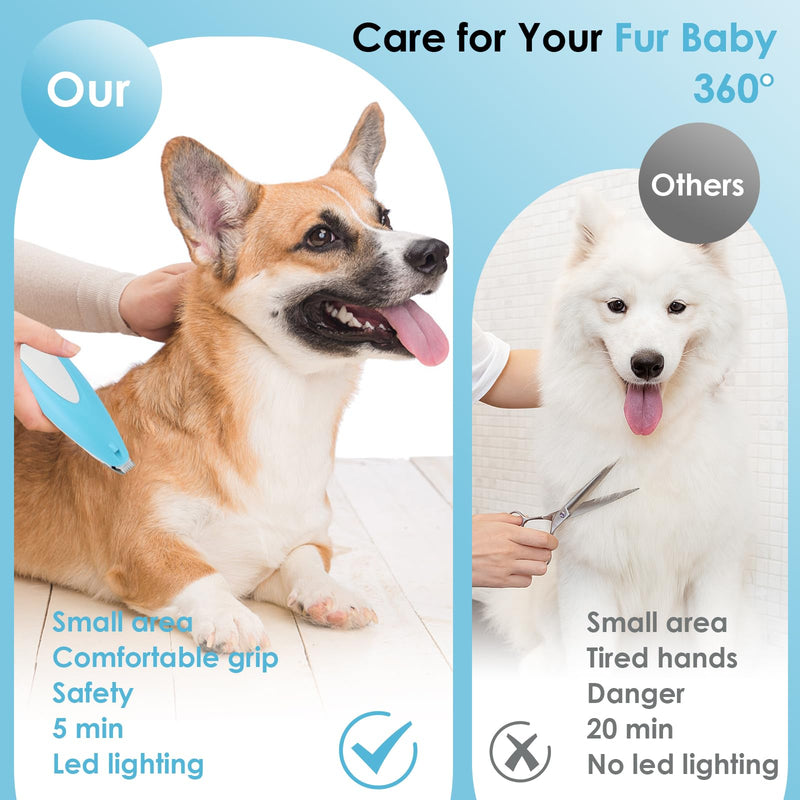 Dog Clipper Quiet, Pet Hair Trimmer with LED Light, Dog Hair Clipper, USB Rechargeable Dog Clipper, Paw Trimmer for Dogs, Cats, Paws, Eyes, Ears, Face (Blue) Blue - BeesActive Australia