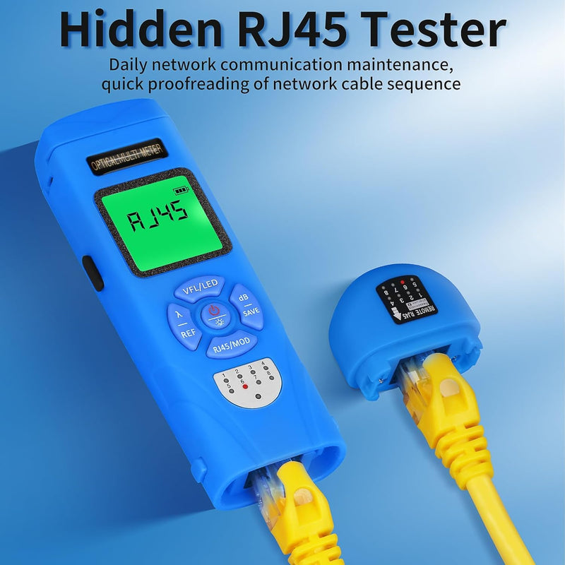Rechargeable Fiber Optic Power Meter L-C50 (-50 - +26 dBm) Mini Fiber Optic Cable Tester SC/FC/ST 2.5mm Universal Interface, Integrated OPM VFL LED RJ45 Functions, with 1 FC-LC Adapter (OPM-VFL-50) blue L-C50 50 - BeesActive Australia