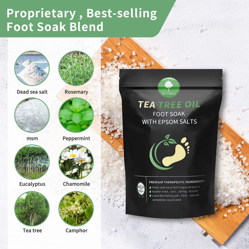 Tea Tree Oil Foot Soak with Epsom Salt - Pedicure Foot Spa for Toenail Fungus Treatment, Nail Discoloration, Stubborn Foot Odor and Itchiness -16 oz - BeesActive Australia
