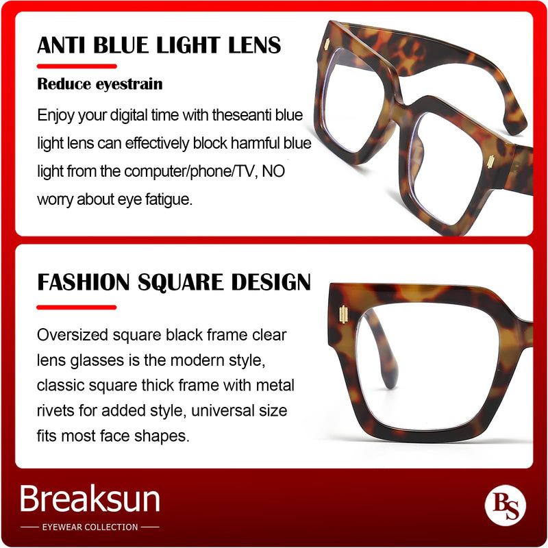 Fashion Oversized Blue Light Blocking Glasses for Women Men Trendy Big Square Frame Computer Eyeglasses A1 Tortoise 63 Millimeters - BeesActive Australia