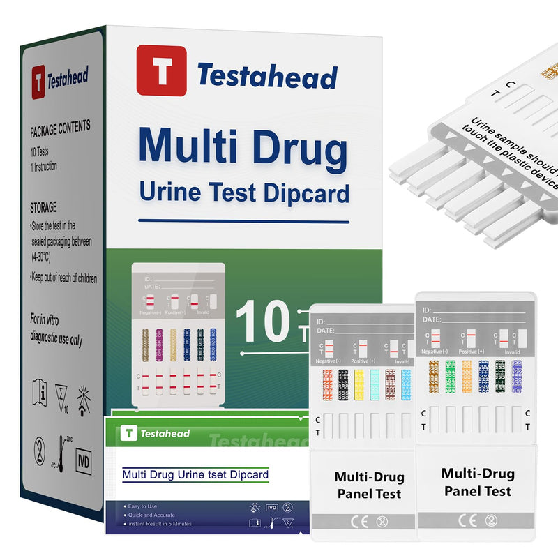 T TESTAHEAD Drug Test Kit 10 Pack, Home Drug Tests, 12 Panel Drug Test Urine, Tests for Marijuana (THC),COC,OPI 2000,AMP,BZO,BAR,BUP,MDMA,MET,MTD,OXY,PCP - BeesActive Australia