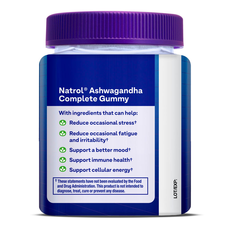Natrol Ashwagandha Complete Gummy, 3-in-1 Daily Stress Support, Supports Better Mood, Reduces Occasional Stress and Fatigue, 30 Gummies, Up to a 15 Day Supply