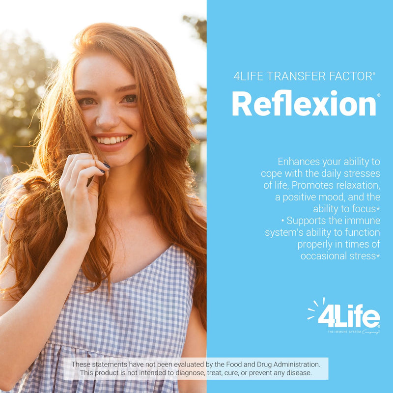 4Life Transfer Factor Reflexion Mood Support with L-Theanine, 60 Capsules | Avena Sativa, Wild green oat, Daily balance, Emotional wellness, Cognitive clarity, Attention, Circulation, Immune support