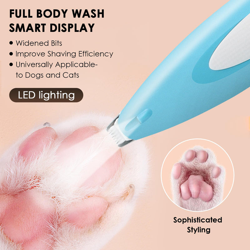 Dog Clipper Quiet, Pet Hair Trimmer with LED Light, Dog Hair Clipper, USB Rechargeable Dog Clipper, Paw Trimmer for Dogs, Cats, Paws, Eyes, Ears, Face (Blue) Blue - BeesActive Australia
