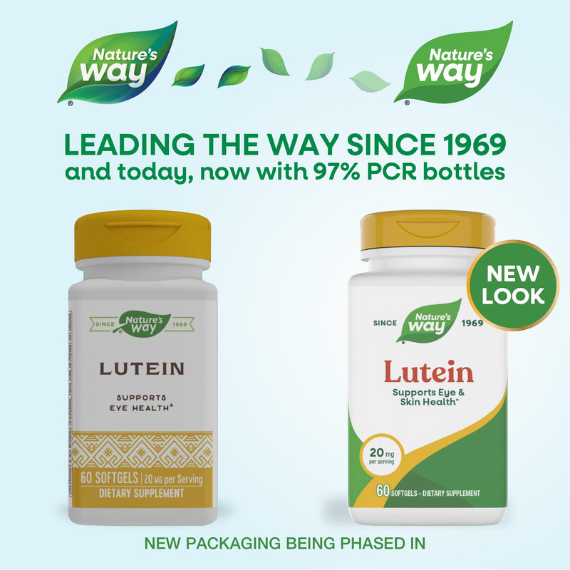 Nature's Way Lutein, Supports Eye & Skin Health*, 20 mg per Serving, 60 ct | Softgels Promote Healthy Retina Function*, Supports Skin Hydration & Elasticity*, 20 mg FloraGLO Lutein per Serving