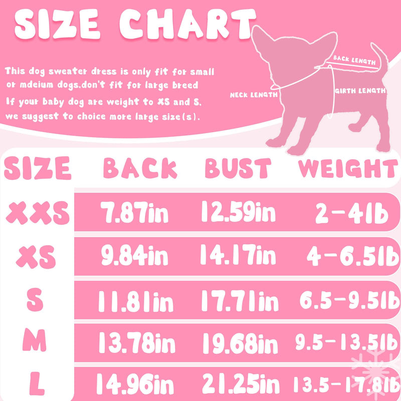 Winter Dog Dress for Small Dogs Girl Puppy Sweater Dog Sweater Fleece Warm Puppy Sweater with Leash Hole Cute Pink Dog Clothes Bowtie Chihuahua Sweater Pet Dog Oufit XXS Dog Sweater (XX-Small) pink dress XX-Small