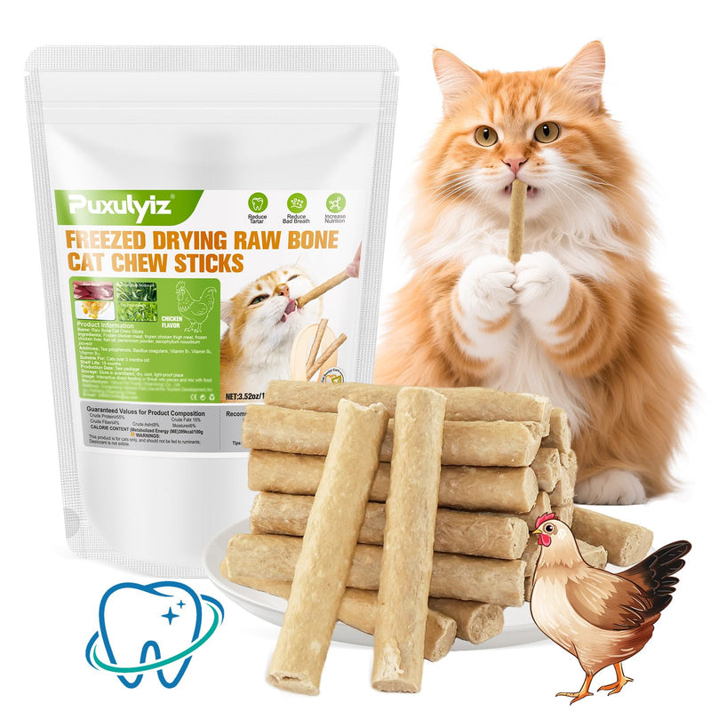 3.52oz/100g Freezed Dried Cat Chew Sticks, Cat Dental Treats for Freshens Breath and Controls Tartar, Feline Teething Sticks 100g-Chicken
