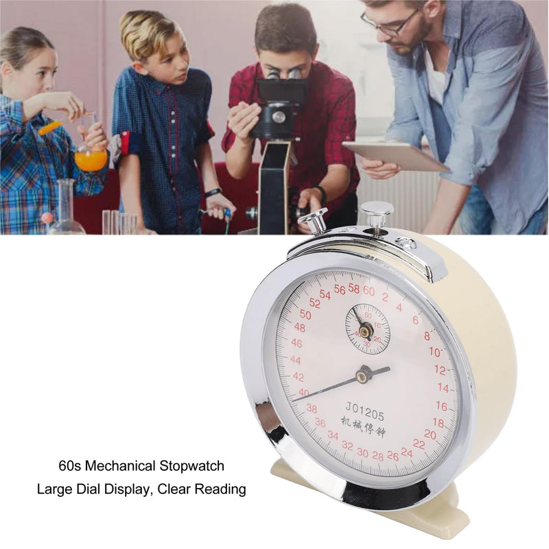 Mechanical Stop Watch, Round Dial 0.2s 60 Second Mechanical Stopwatch, Sports Count Timer for Physical Experiments Running Cycling J01205, Chronograph Running Timer Handheld