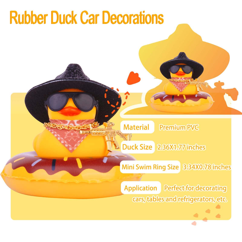 Rubber Duck for Car Dashboard, Cowboy Duck Car Dashboard Decoration Car Duck Ornament Accessories with Mini Swim Ring Glitter Cowboy Hat Scarf Necklace and Sunglasses(B-G9)
