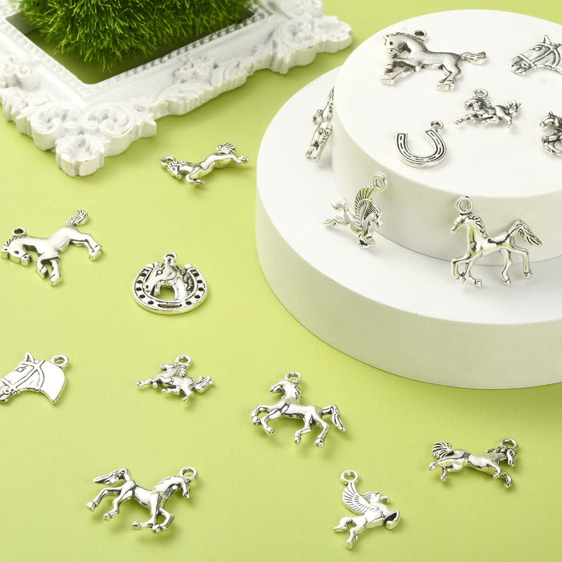 LiQunSweet 100 Pcs 10 Styles Aniaml Equestrian Horsemanship Racing Horse Charms for Jewelry Making Bracelet Necklace Earrings DIY Craft Horse Charm_10 Styles - BeesActive Australia